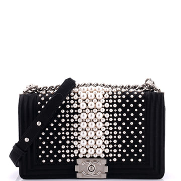 Boy Flap Bag Pearl Embellished Satin Old