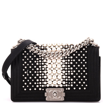 Boy Flap Bag Pearl Embellished Satin Old