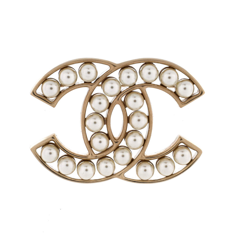 Cc Brooch Metal With Faux Pearls