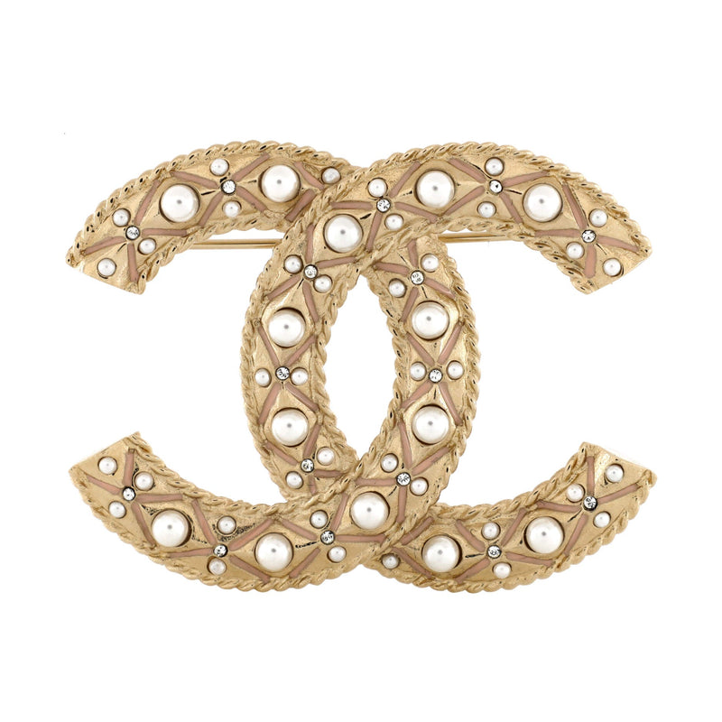 Cc Brooch Metal With Crystals And Faux