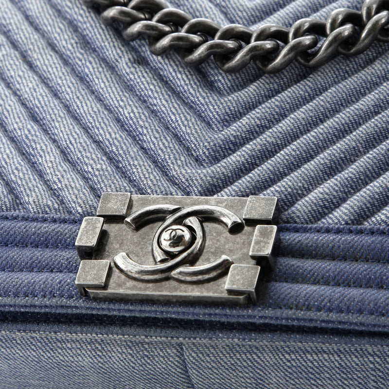 Boy Flap Bag Chevron Denim Old Medium