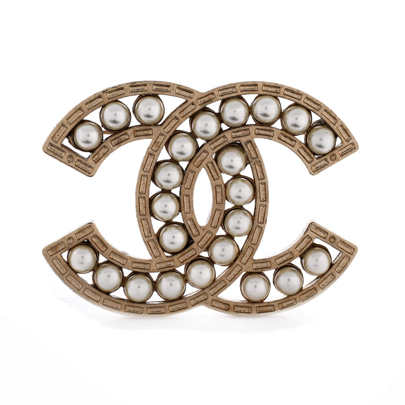 Cc Brooch Metal With Faux Pearls