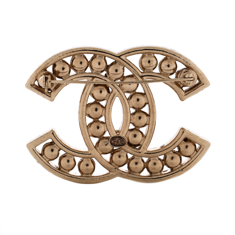 Cc Brooch Metal With Faux Pearls