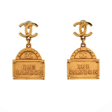 Cc Rue Cambon Tag Drop Earrings Metal