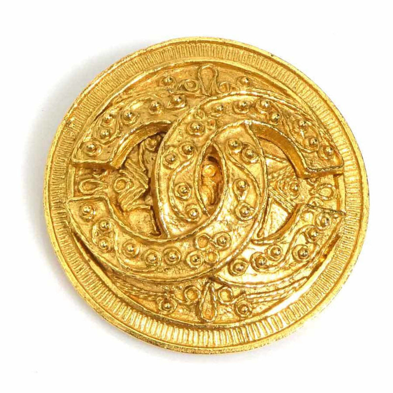 Cc Logo Brooch Gold-Tone Metal