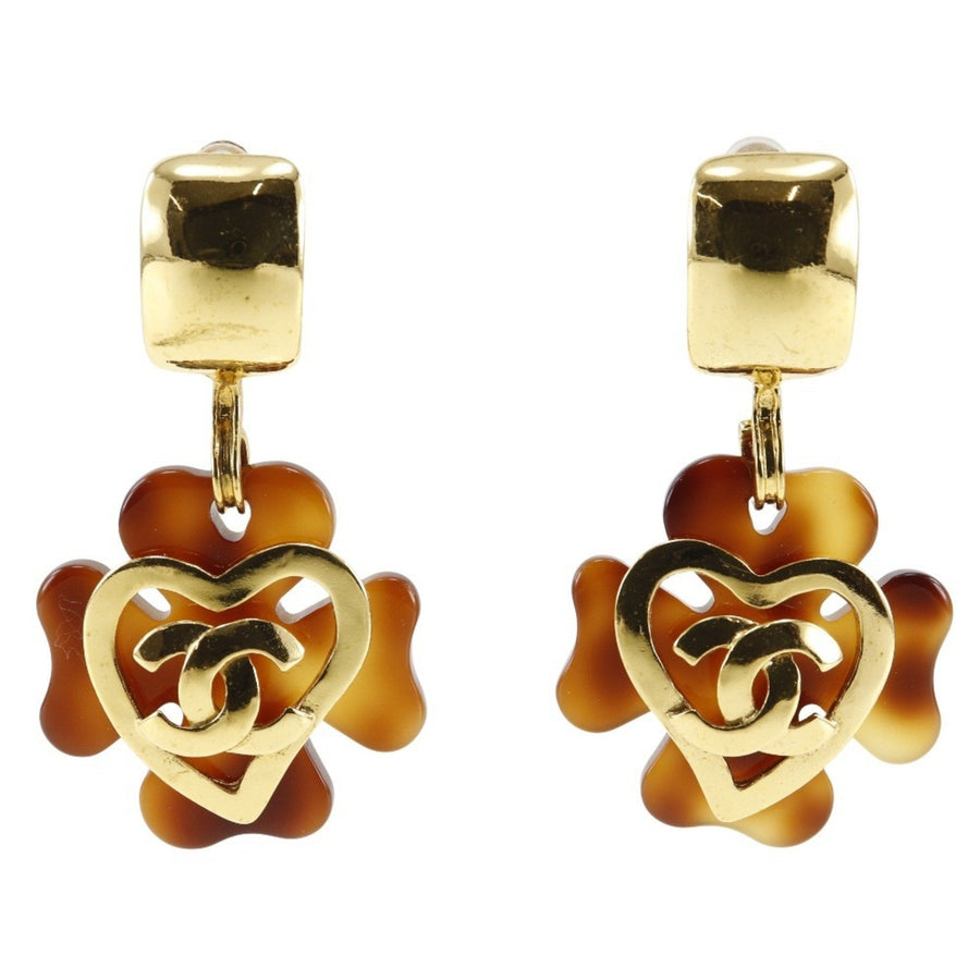 Chanel Cc Logo Heart Clover Earrings