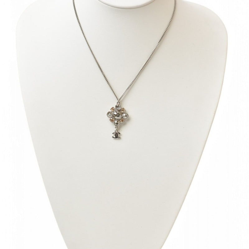 Cc Logo Pendant Necklace Silver-Tone