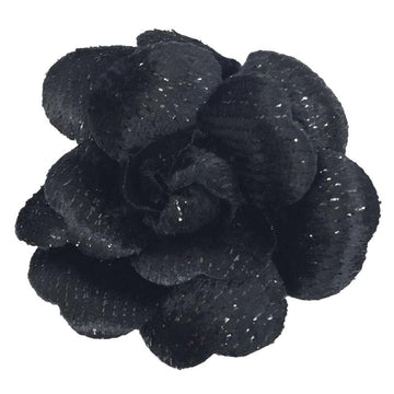 Camellia Brooch Leather Black Velvet