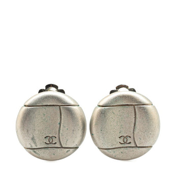 Chanel Cc Logo Clip-On Earrings Silver-
