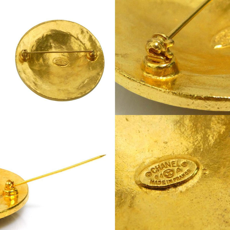 Cc Logo Brooch Gold-Tone Metal