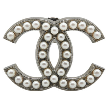 Cc Logo Brooch Silver-Tone Metal