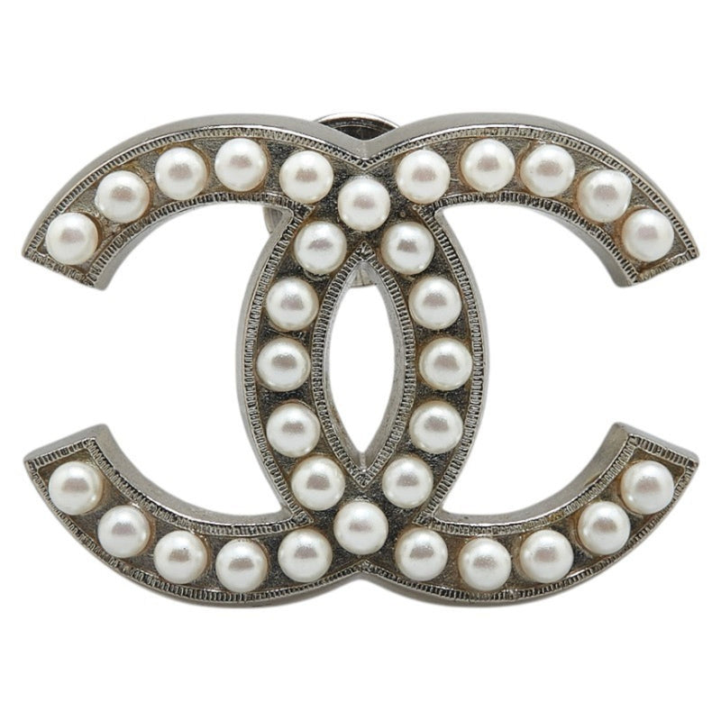 Cc Logo Brooch Silver-Tone Metal