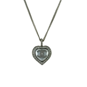 Cc Logo Heart Pendant Necklace Silver-