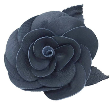 Camellia Corsage Brooch Leather Navy