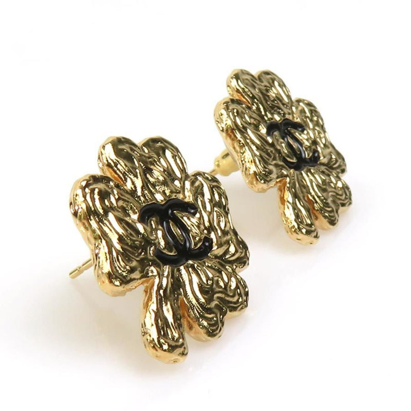 Cc Logo Clover Earrings Gold-Tone Metal