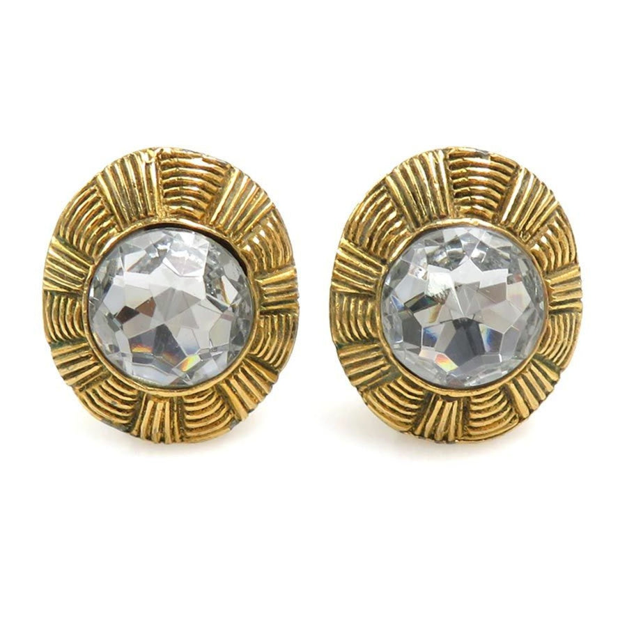Chanel Rhinestone Clip-On Earrings Metal