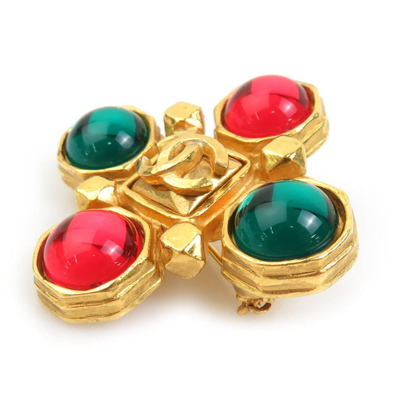 Cc Logo Brooch Gold-Tone Metal