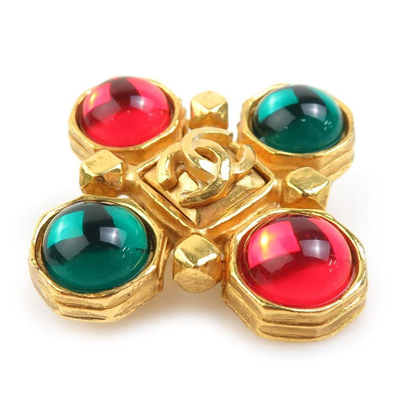 Cc Logo Brooch Gold-Tone Metal