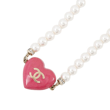 Cc Logo Heart Pendant Necklace Metal