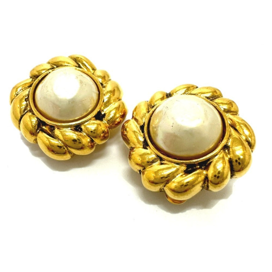 Chanel Earrings Pearl Gold-Tone Metal