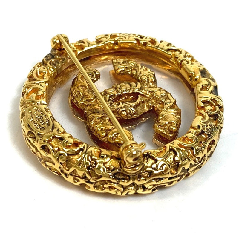 Cc Logo Circle Brooch Gold-Tone Metal