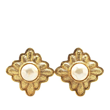 Vintage Earrings Pearl Gold-Tone Metal