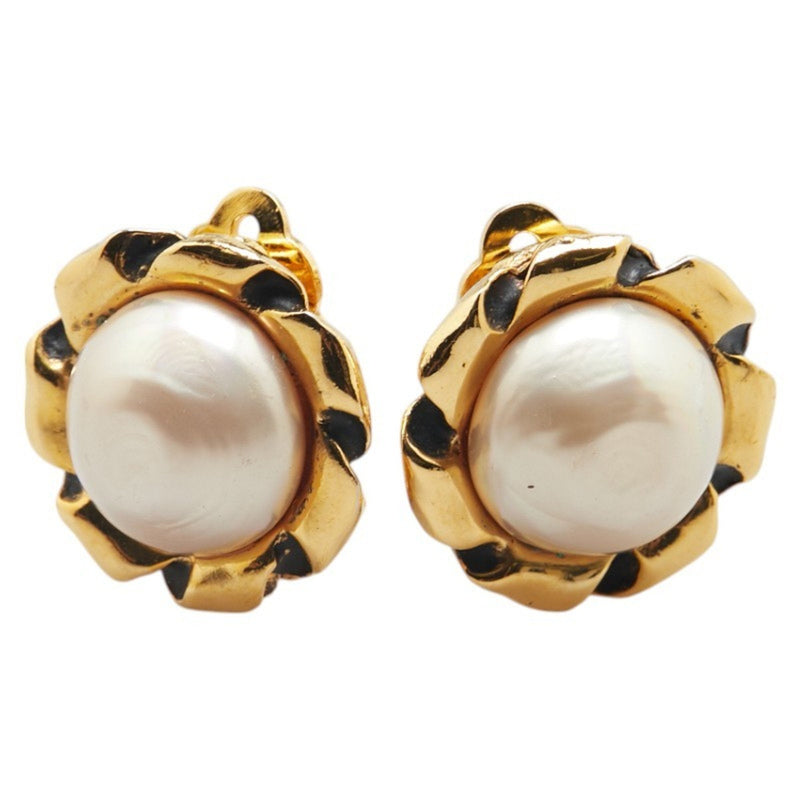 Earrings Pearl Gold-Tone Metal