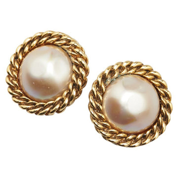 Vintage Earrings Pearl Gold-Tone Metal