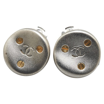 Cc Logo Round Clip-On Earrings Silver-