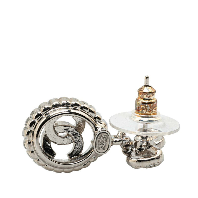 Cc Logo Stud Earrings Silver-Tone Metal