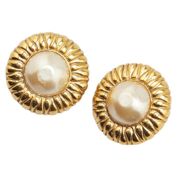Vintage Earrings Pearl Gold-Tone Metal
