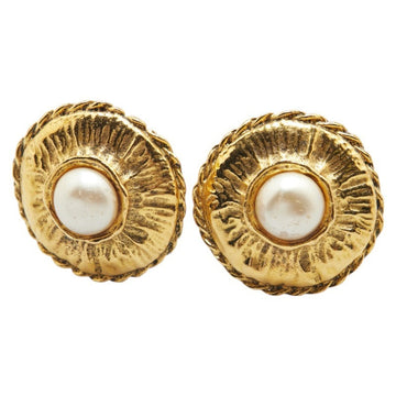 Vintage Earrings Pearl Gold-Tone Metal