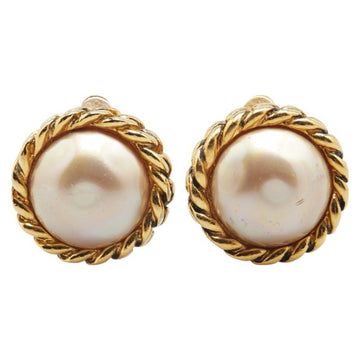Vintage Earrings Pearl Gold-Tone Metal