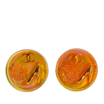 Cc Logo Flower Clip-On Earrings Gold-