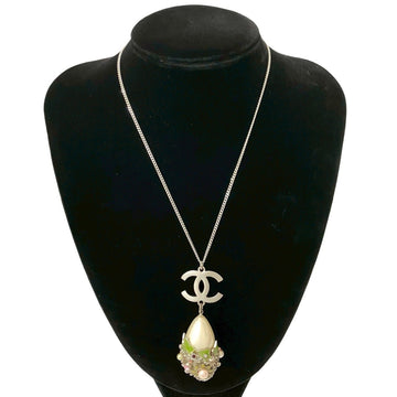 Cc Logo Chain Pendant Necklace Silver-