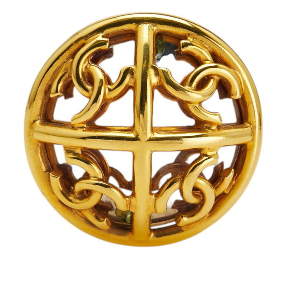 Chanel Cc Logo Round Brooch Metal