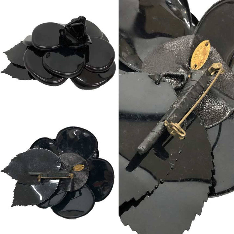 Camellia Corsage Brooch Plastic Black