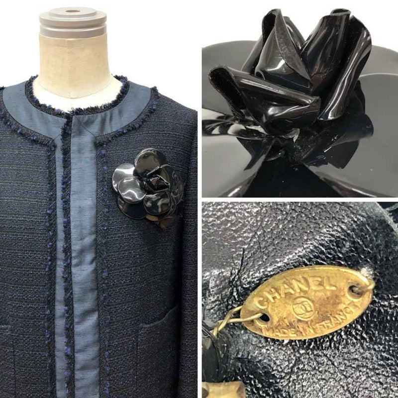 Camellia Corsage Brooch Plastic Black