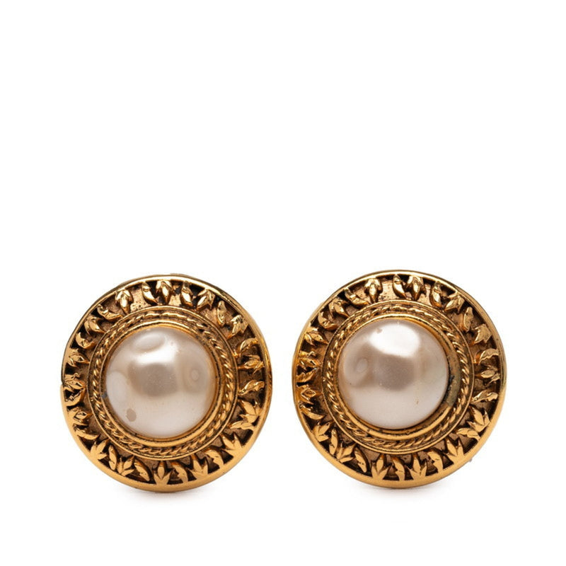 Clip-On Earrings Pearl Gold-Tone
