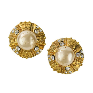 Vintage Earrings Pearl Gold-Tone Metal