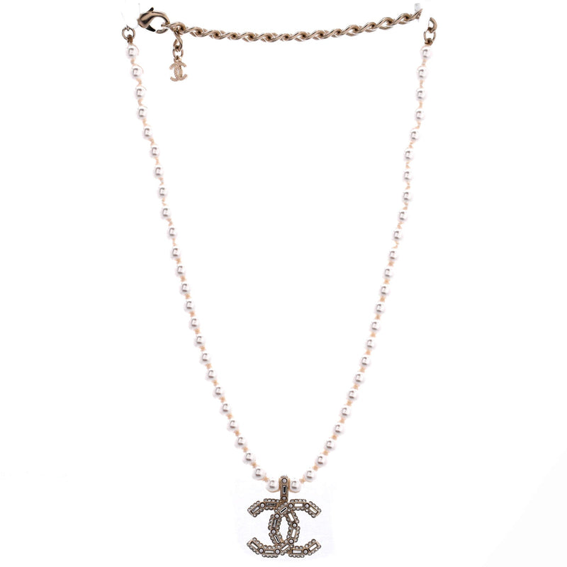 Cc Short Pendant Necklace Faux Pearls