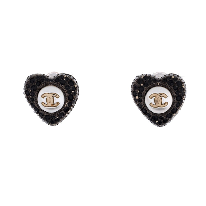 Cc Heart Stud Earrings Metal With Faux
