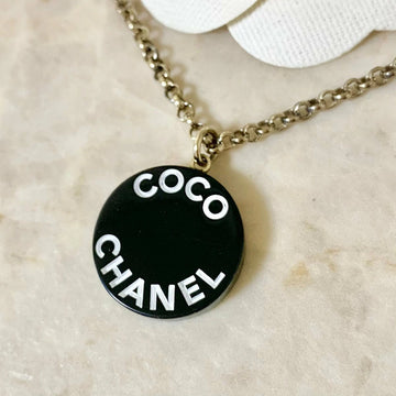 Chanel Necklace Black Coco Round Gold