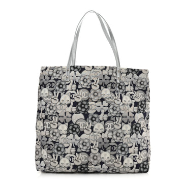 Nylon Cat Emoticon Tote Navy Silver