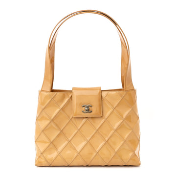 Patent Quilted Shoulder Bag Beige