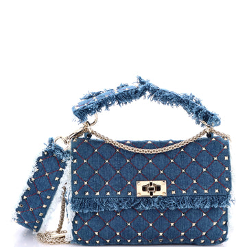 Rockstud Spike Flap Bag Quilted Denim