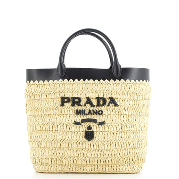 Logo Shopping Tote Raffia And Leather