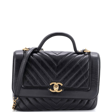 Top Handle Flap Bag Chevron Calfskin