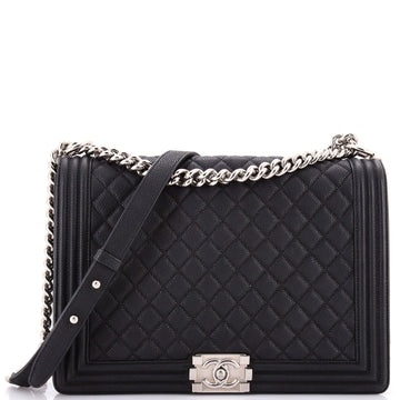 Boy Flap Bag Quilted Caviar Large