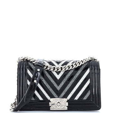 Boy Flap Bag Chevron Patent With Glitter